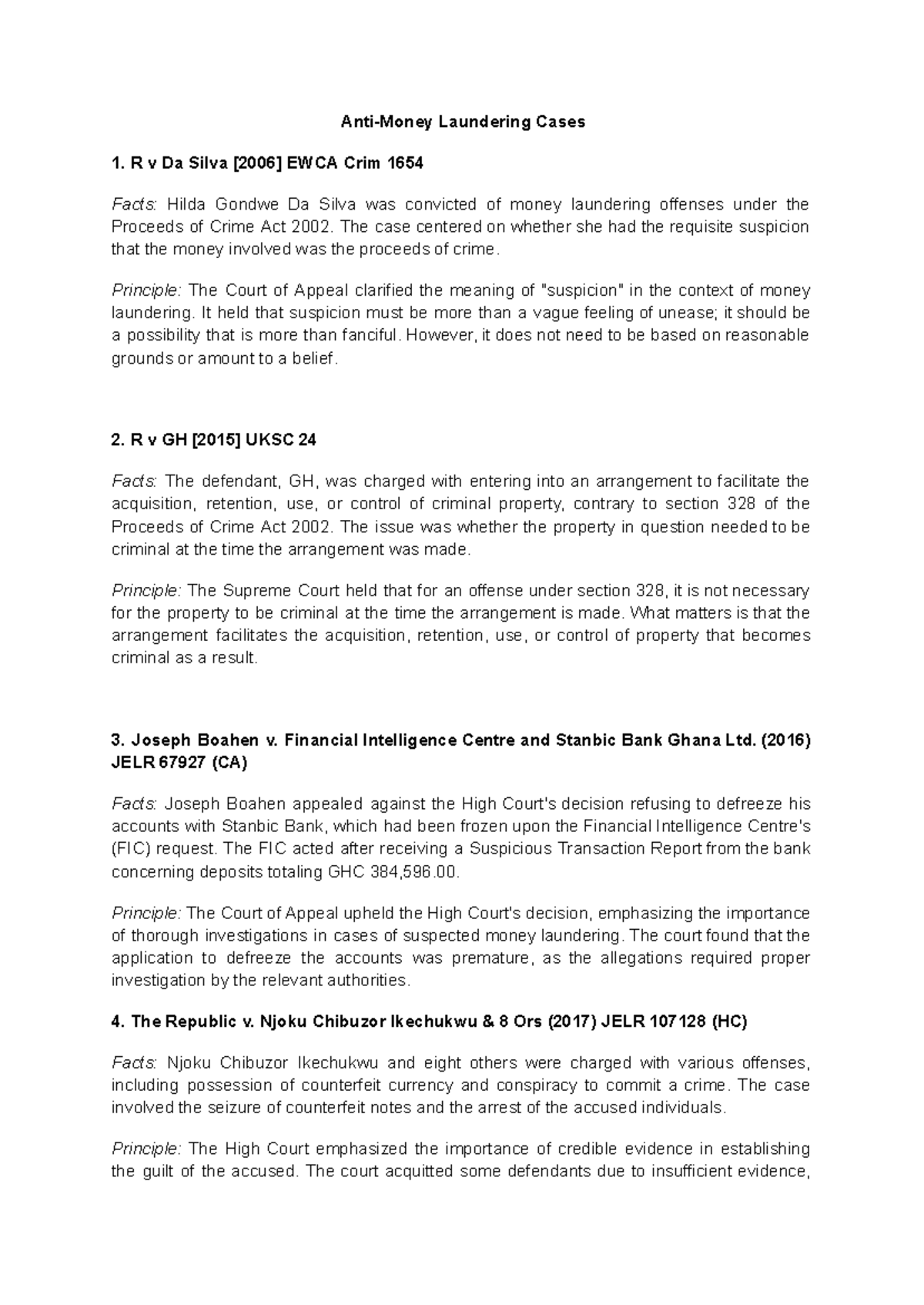 AML Case Studies: Insights from Various Legal Decisions - Studocu