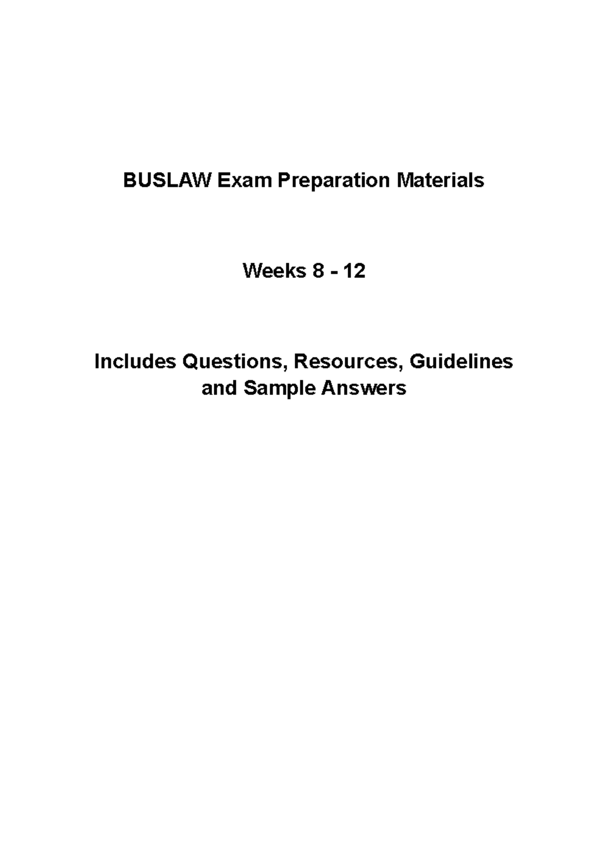 Buslaw Exam Preparation - BUSLAW Exam Preparation Materials Weeks 8 ...