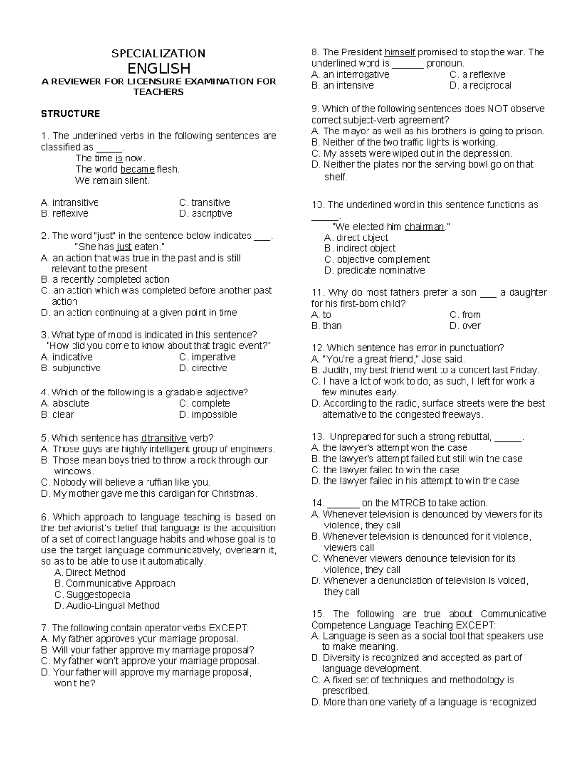 BSED English Majorship Reviewer for Licensure Examination (P1) - Studocu
