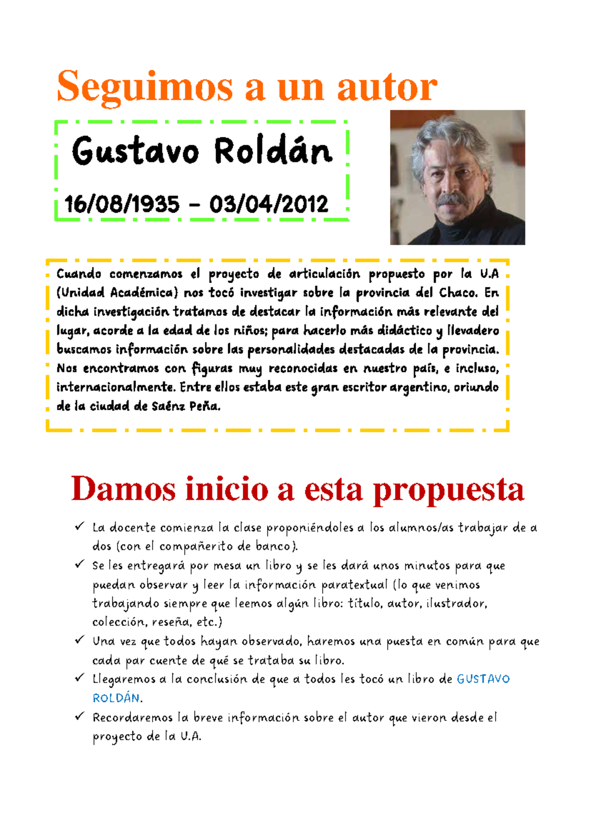 Seguimos a un autor: Gustavo Roldán - Proyecto de Biografía Infantil ...