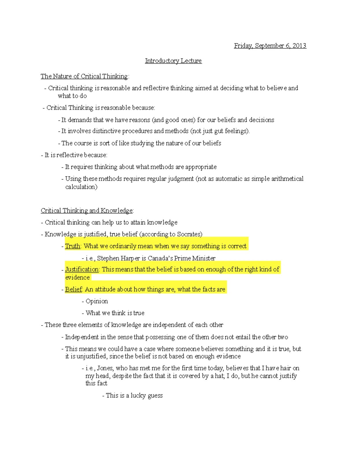 PHL 214 - exam 1 - g. toop - Exam Notes Chapter 1 Critical Thinking ...