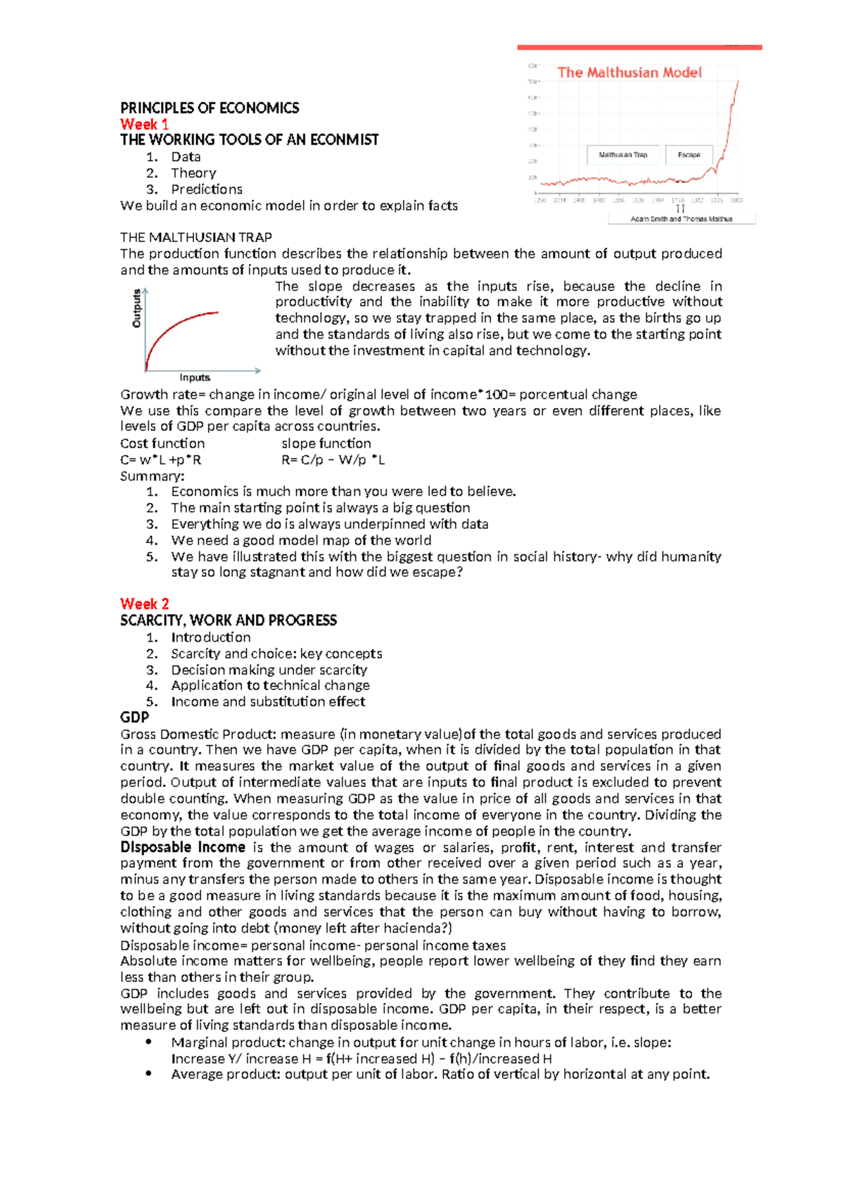 Principles of Economics - Week 1 to IV Overview and Key Concepts - Studocu