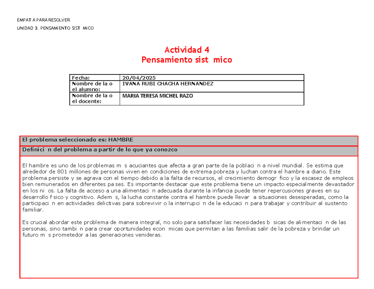 Empatía para Resolver: Unidad 3 - Pensamiento Sistémico sobre el Hambre