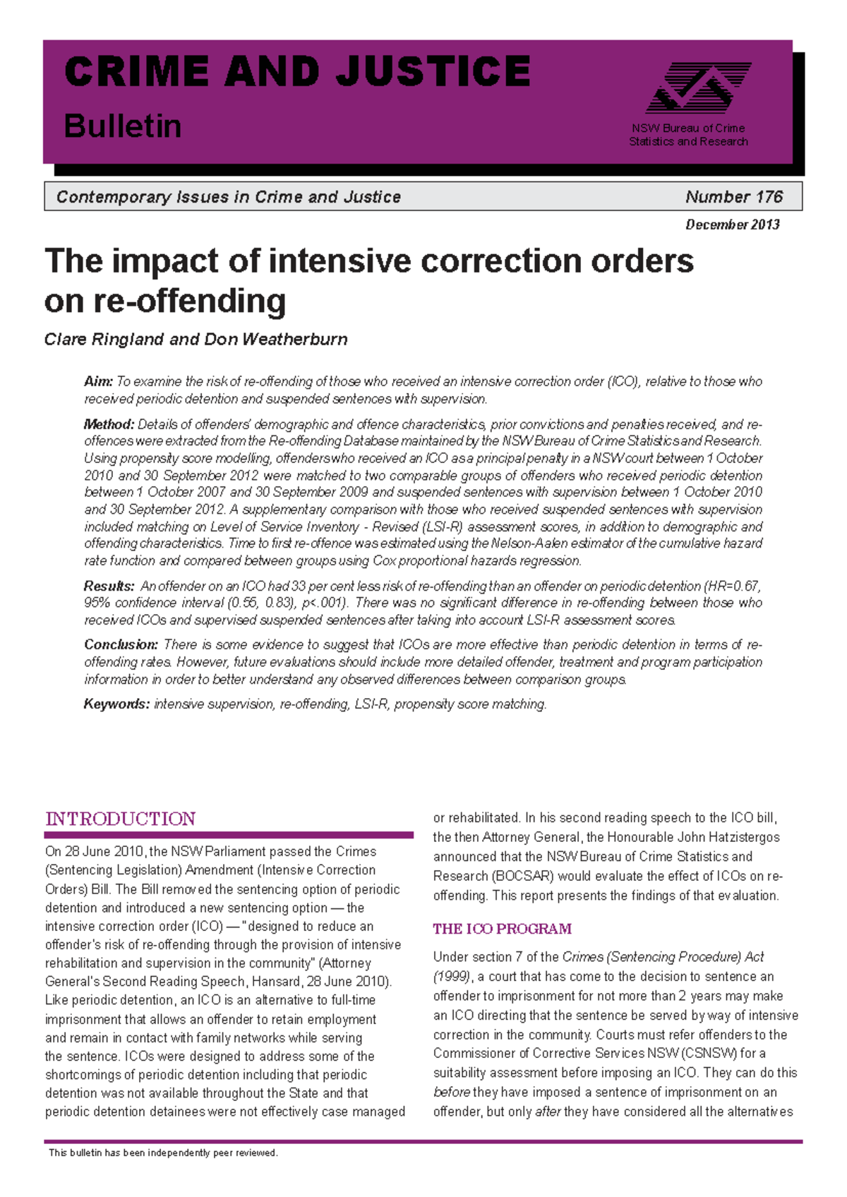 CJB176: Evaluating Intensive Correction Orders and Reoffending Rates in ...