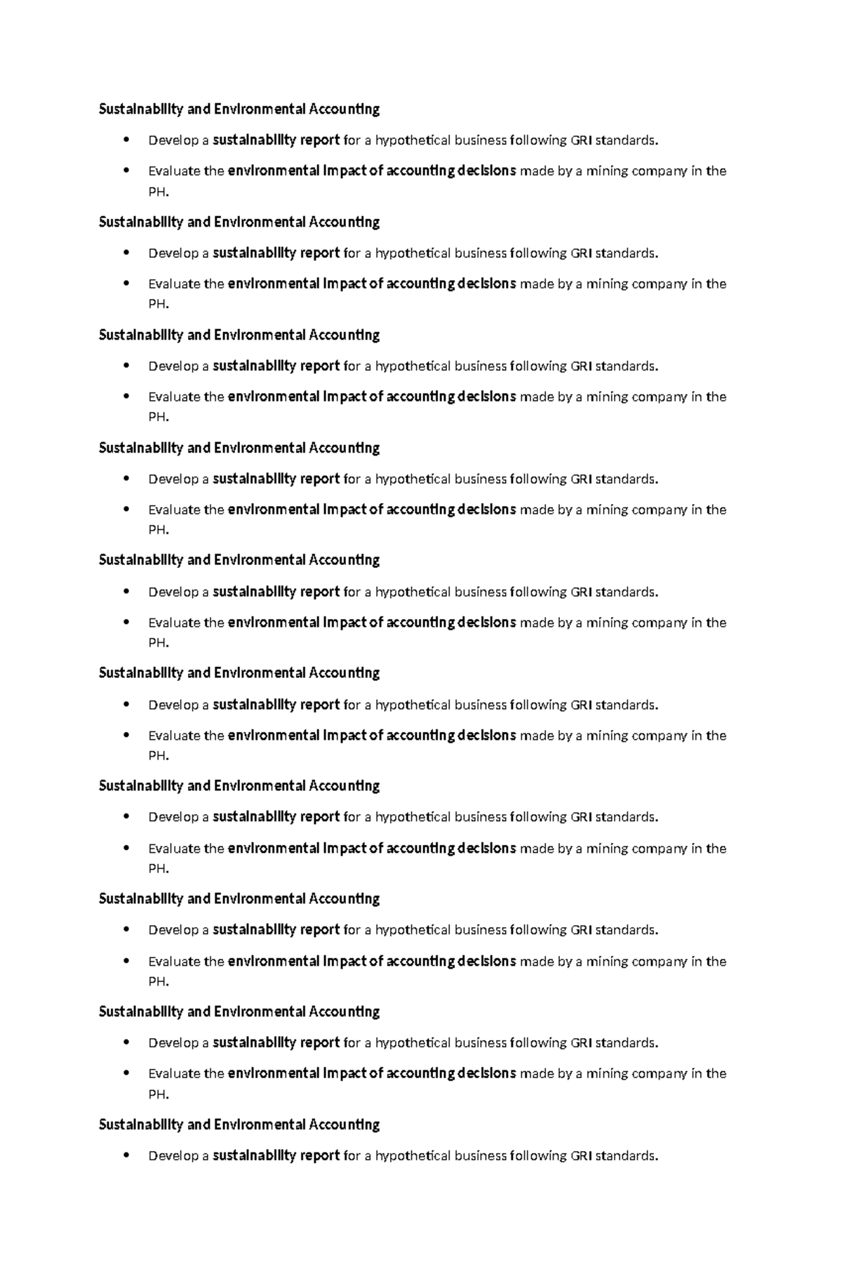 Sustainability and Environmental Accounting - Evaluate the ...