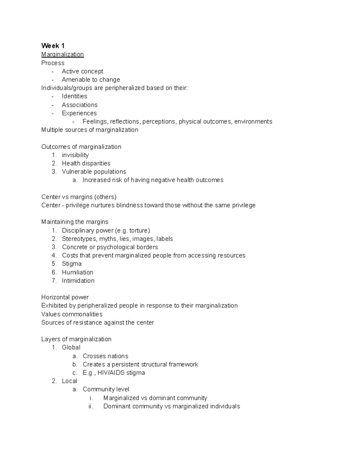 4721 - Midterm Notes on Marginalization and Health Disparities - Studocu