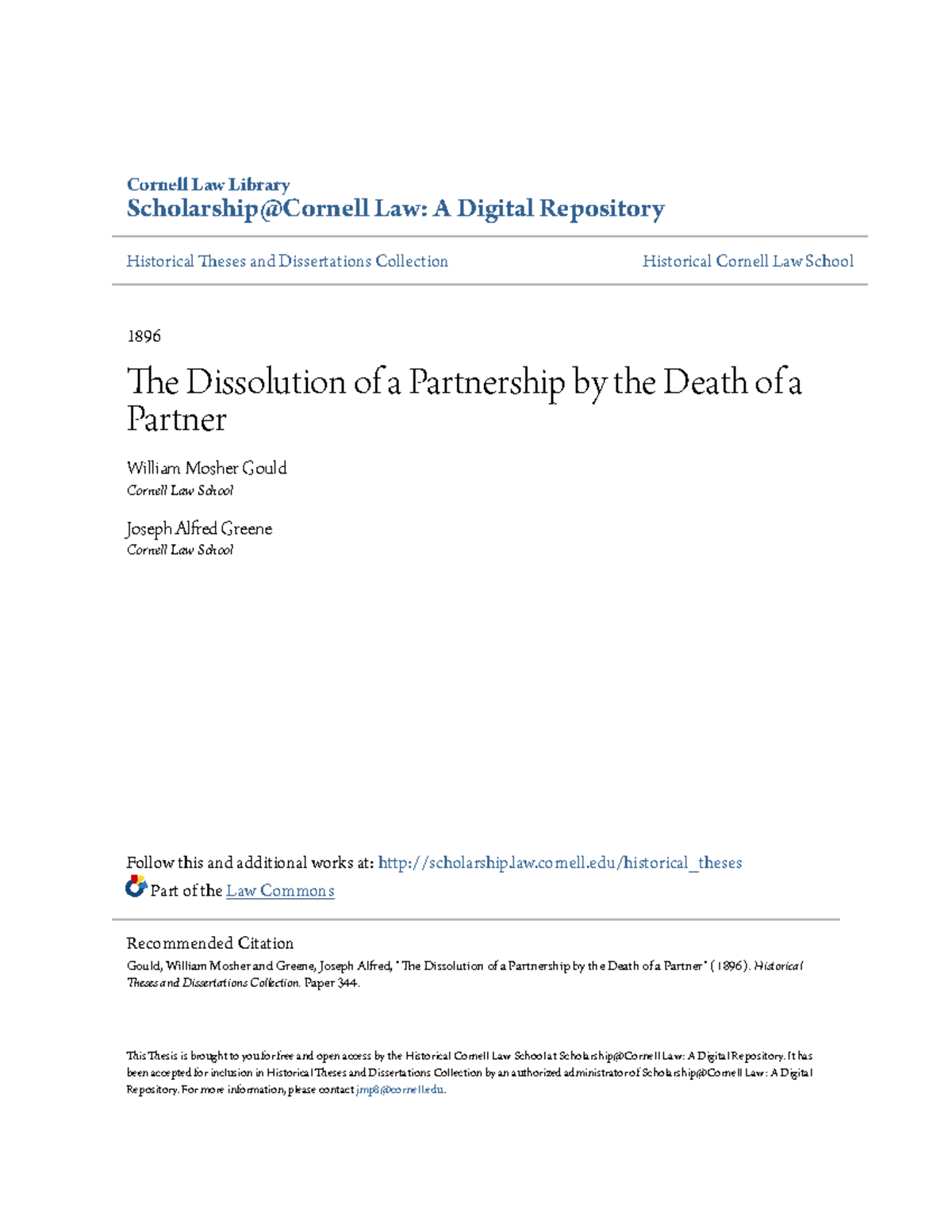 Thesis on Partnership Dissolution Due to Partner’s Death (1896) - Studocu