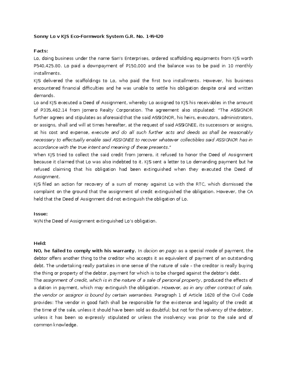 CIVIL LAW MODULE 3 CASE STUDY: Key Rulings and Legal Principles - Studocu