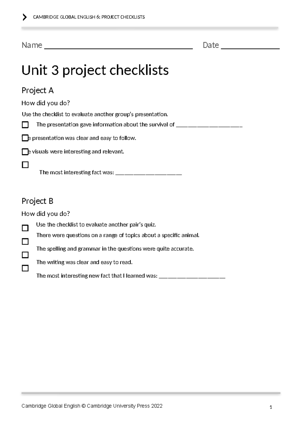 GE 6: Project Checklists for Unit 3 Evaluations - Studocu