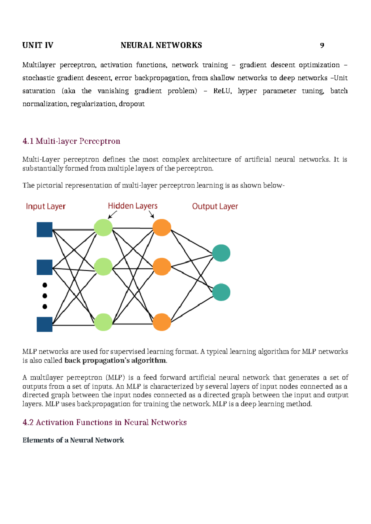AD3451 ML UNIT 4 Lecture Notes - Neural Networks & Training Techniques ...
