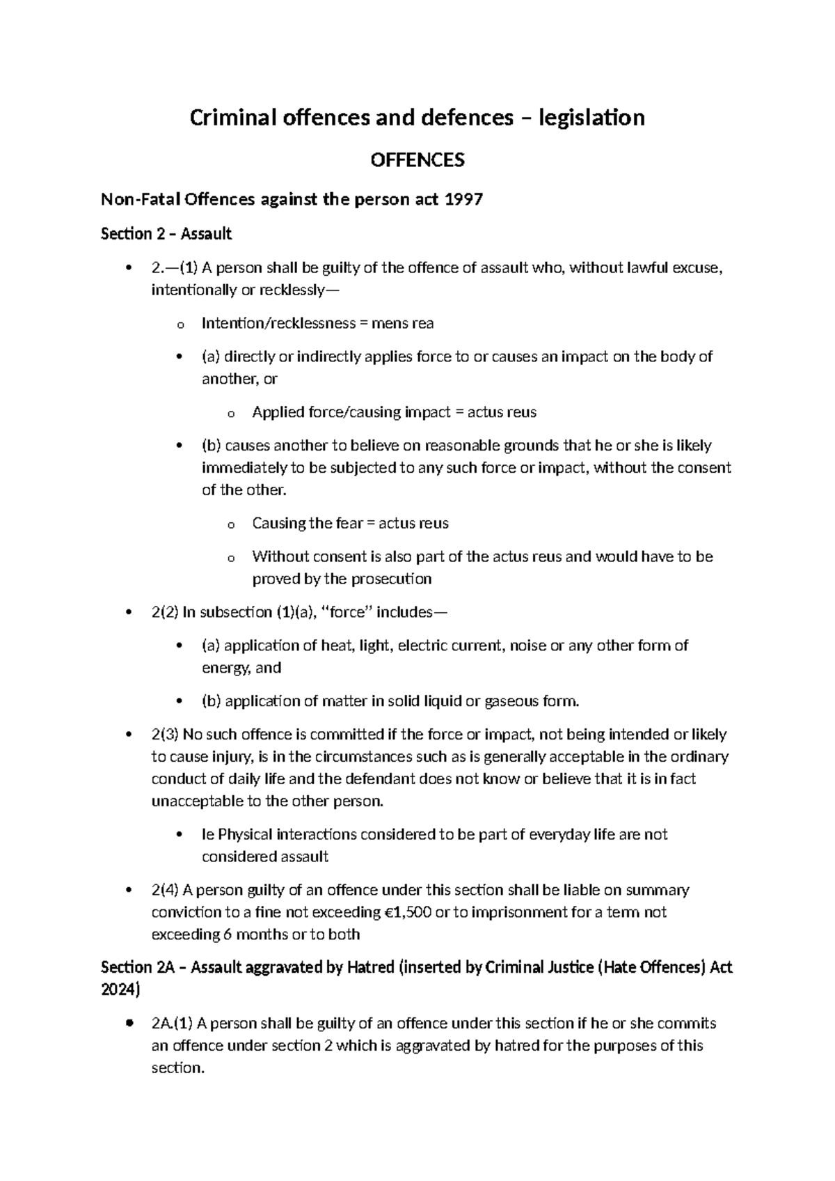 Criminal Offences Legislation Overview: Key Sections and Definitions ...