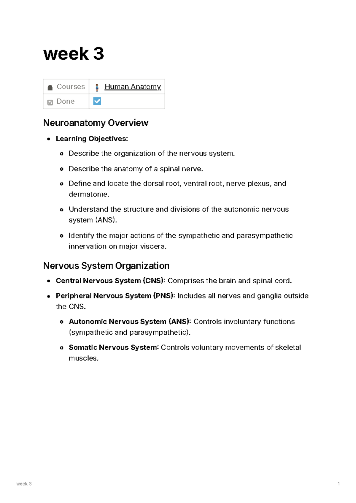 Human Anatomy (Course Code: ANAT101) - Week 3 Neuroanatomy Overview ...