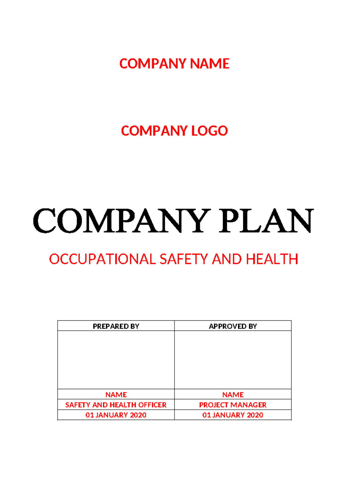 OSH Plan Draft: Guidelines for Occupational Safety and Health ...