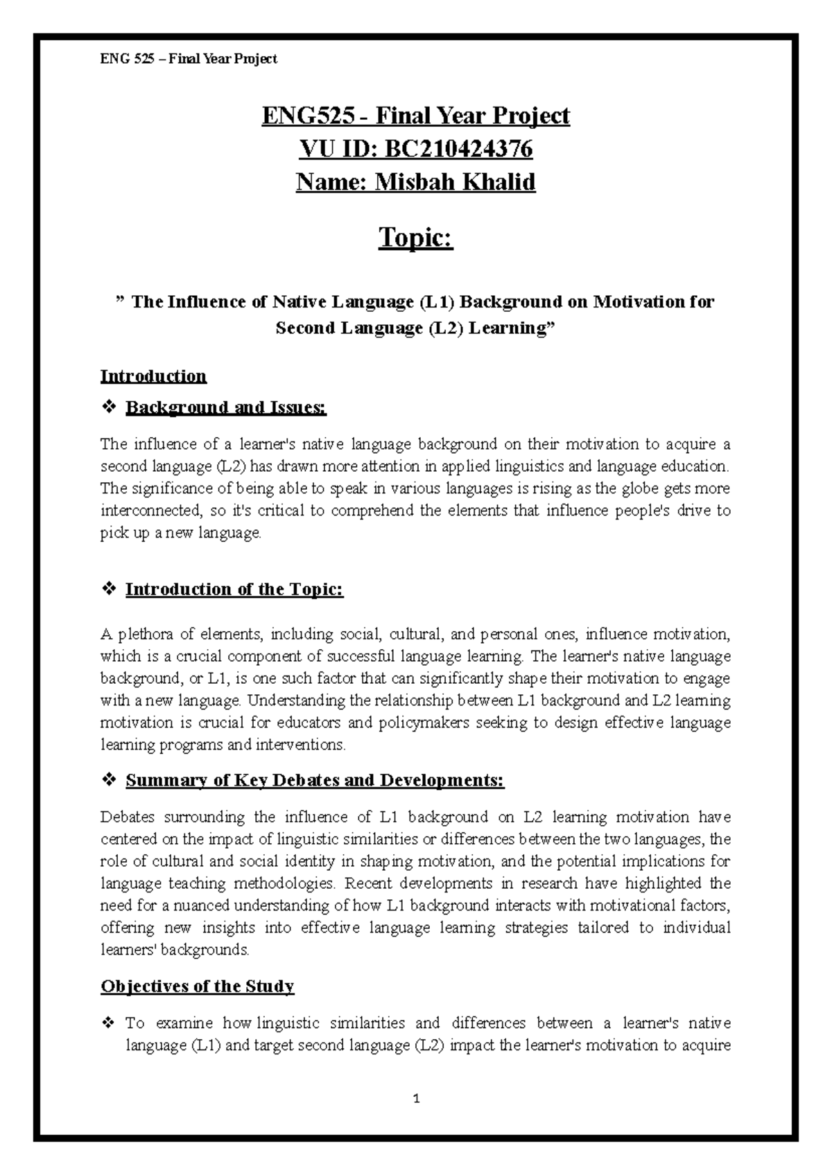 ENG 525 Final Year Project: L1 Influence on L2 Motivation Analysis ...