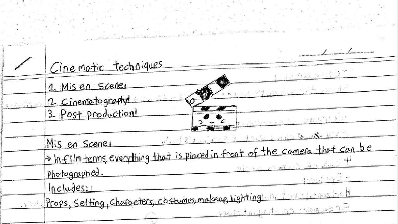 Notes - Camera angles/ shots and other items - Cinematic techniques 1 ...