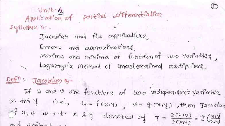 M1 Unit 3 Notes: Jacobian Functions and Applications - Studocu
