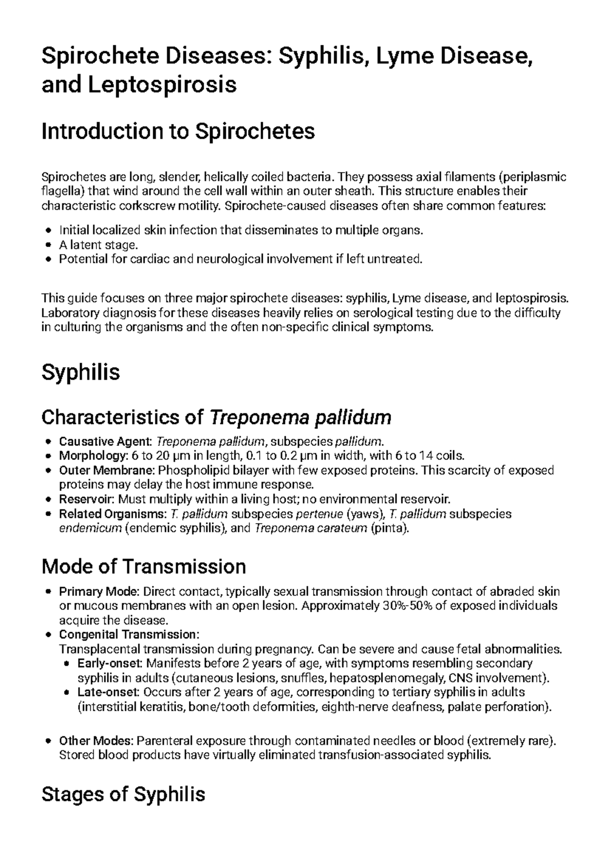 Spirochete Diseases Study Guide: Syphilis, Lyme, and Leptospirosis ...