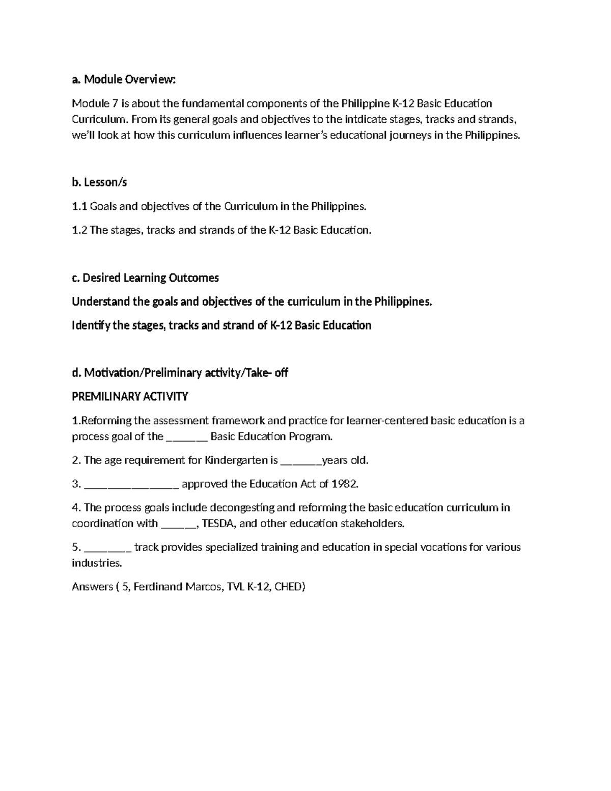 Module-7: Philippine K-12 Basic Education Curriculum Overview and Goals ...