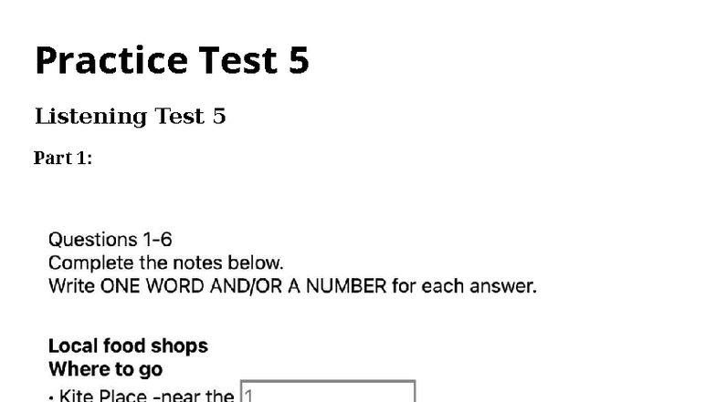 Practice Test 5 - Listening & Reading Sections Overview - Studocu