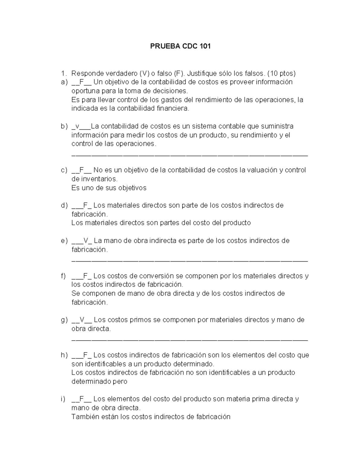 Prueba 1 de Contabilidad de Costos - CDC 101 - Studocu