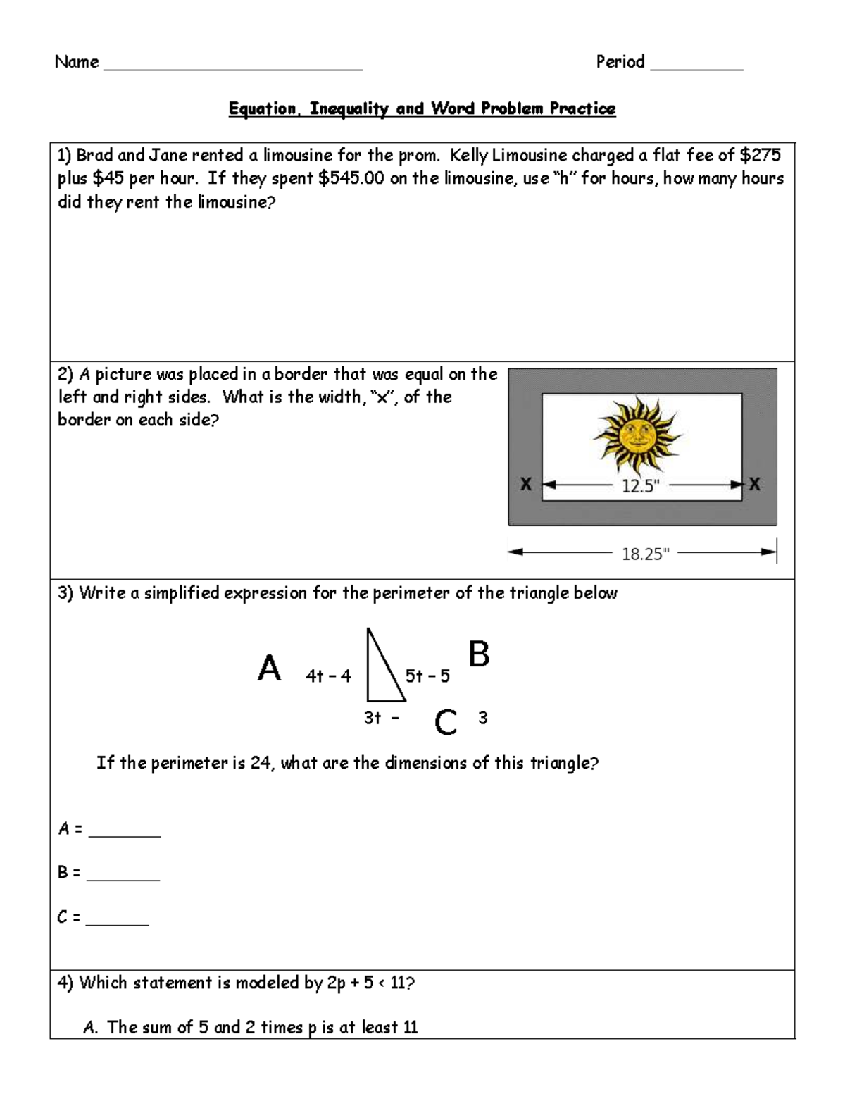 Equations, Inequalities & Word Problems Practice (Math 101) - Studocu