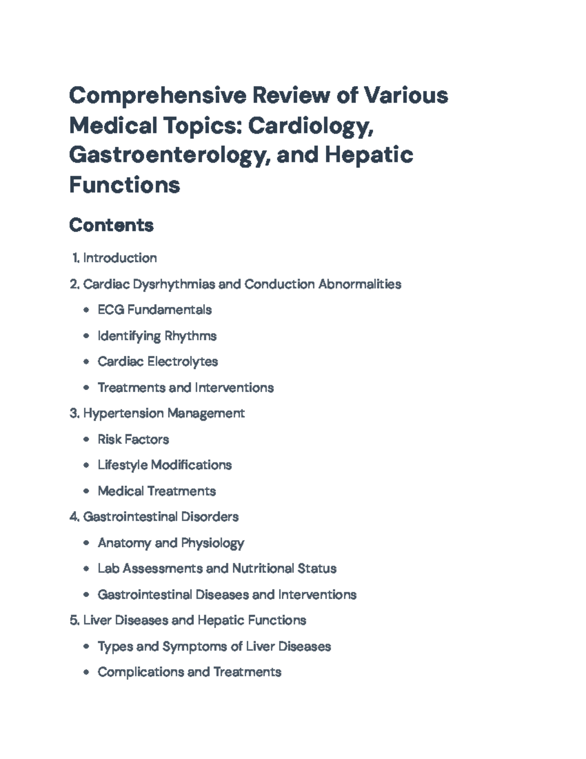 Comprehensive Review of Medical Topics: Cardiology, GI & Hepatic ...