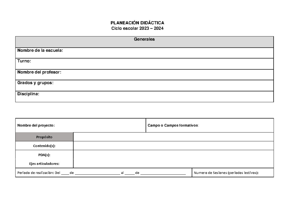 Formato DE Planeacion Didactica 2023 - PLANEACIÓN DIDÁCTICA Ciclo ...