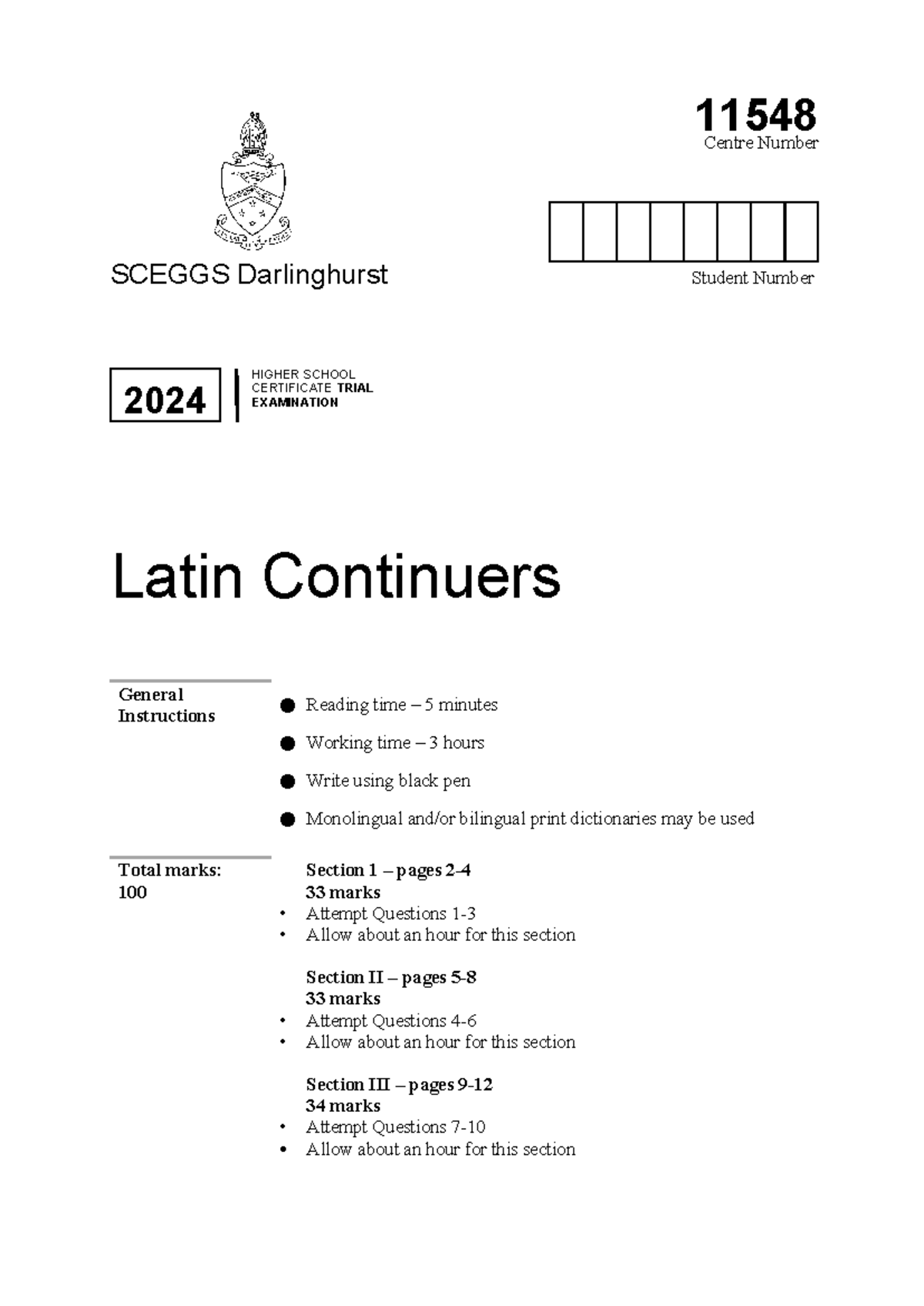 Sceggs Continuers - SCEGGS Darlinghurst Student Number Latin Continuers ...