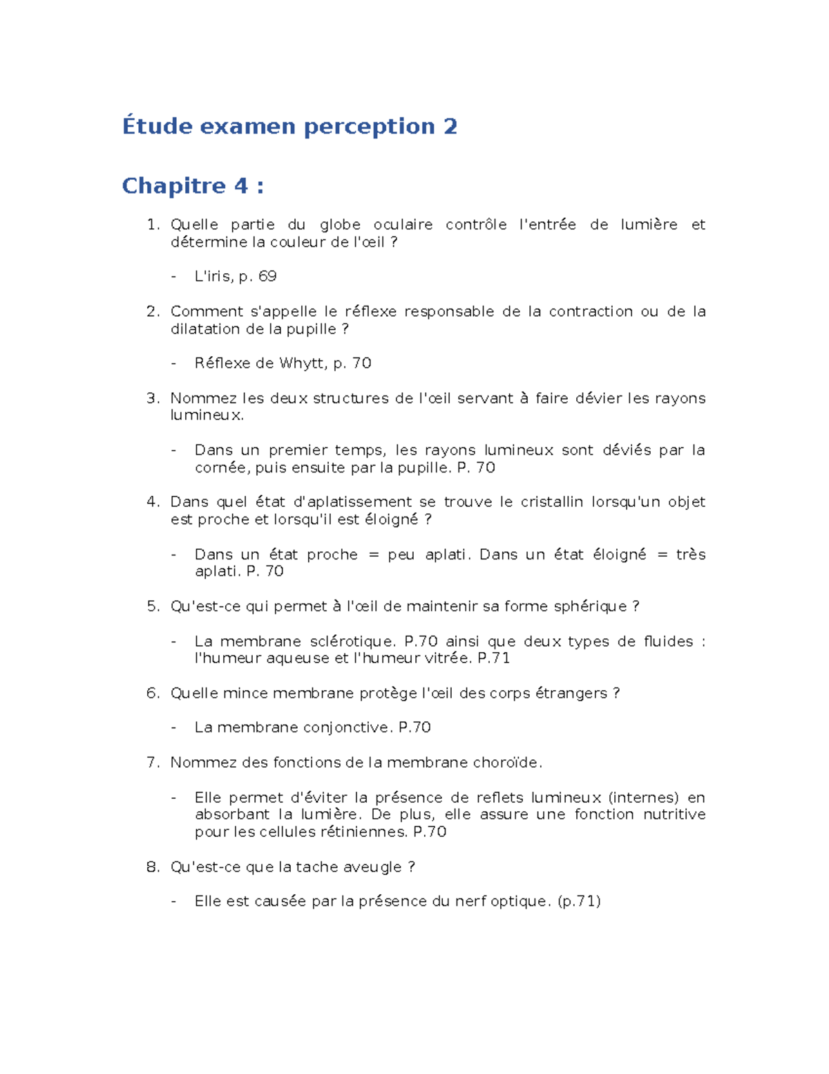 Questions pour l'examen 2 - Perception 2 : Chapitres 4 à 7 - Studocu