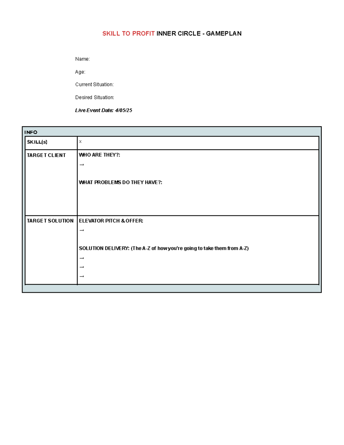 SKL TO PROFIT INNER CIRCLE GAMEPLAN DOC - Studocu
