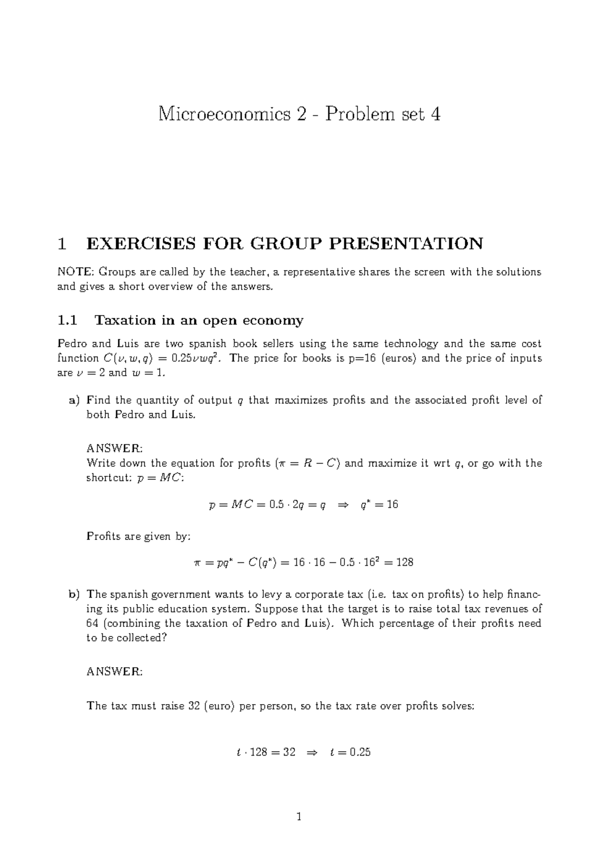 Microeconomics 2 - Problem Set 4 Solutions and Detailed Analysis ...
