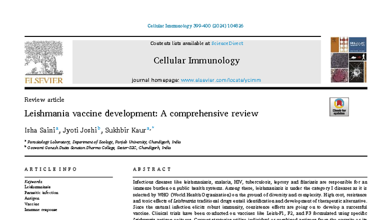 Leishmania Vaccine Development: A Comprehensive Review (2024) - Studocu