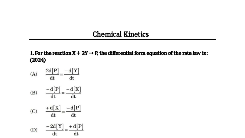 PYQS CH- Chemical Kinetics (2024) - Rate Laws & Molecularity - Studocu