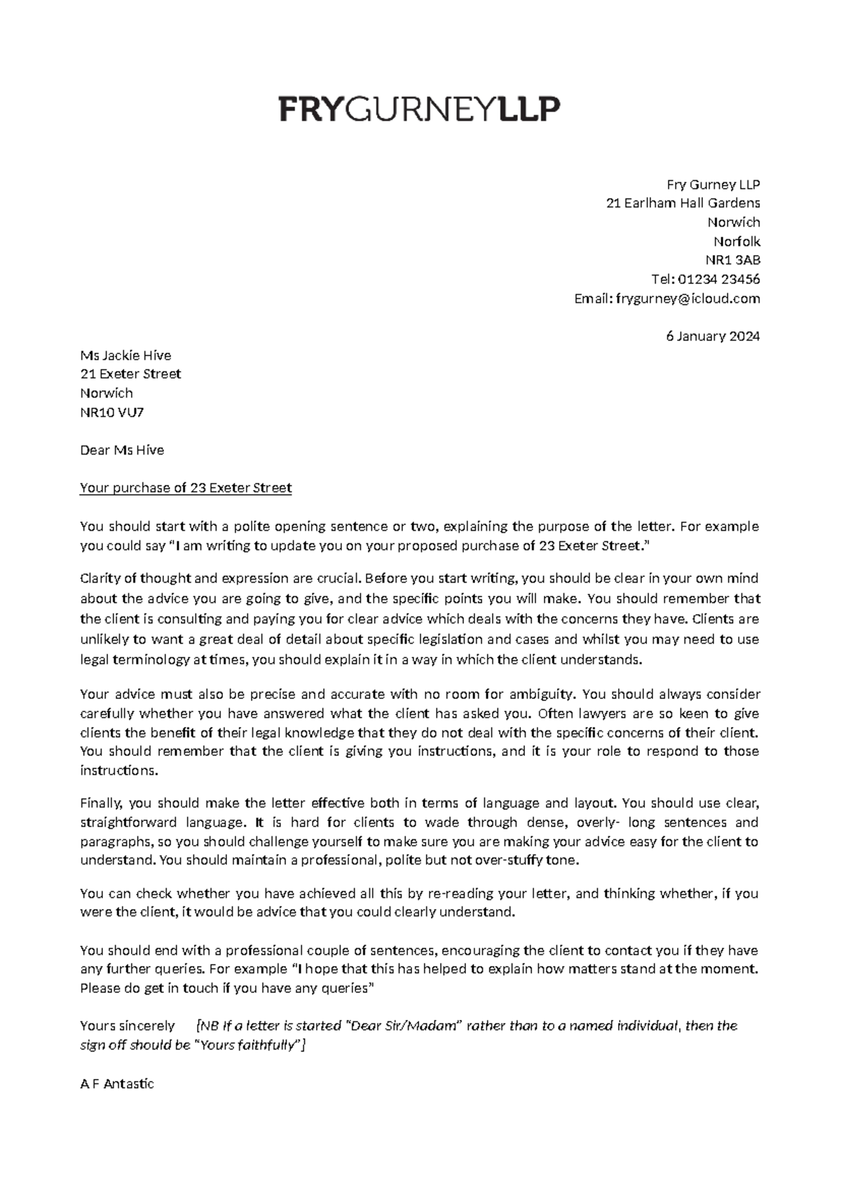 Sample Legal Letter Guidelines: Law in Practice 2023-2024 - Studocu