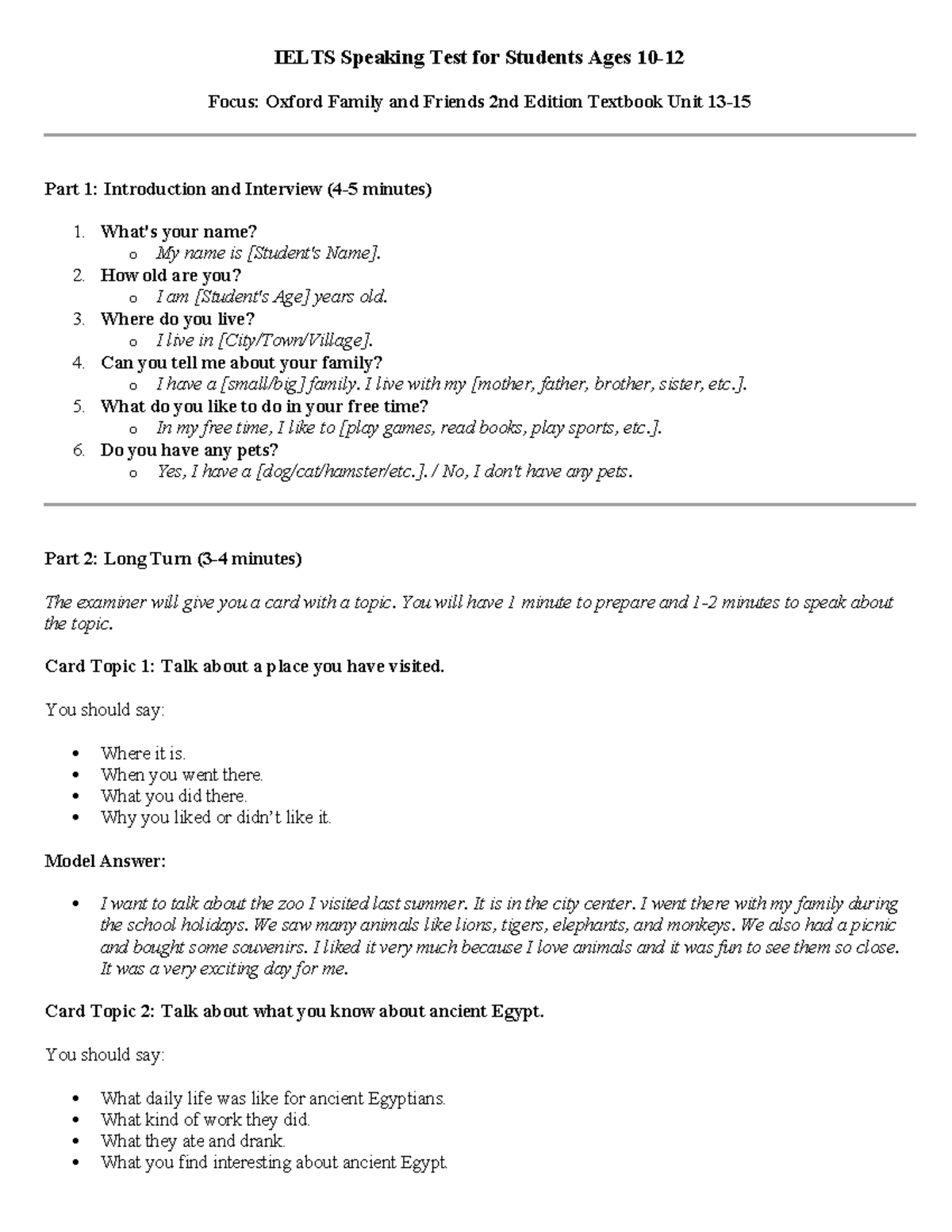 Ielts Speaking Test for Students Ages 10 - IELTS Speaking Test for ...