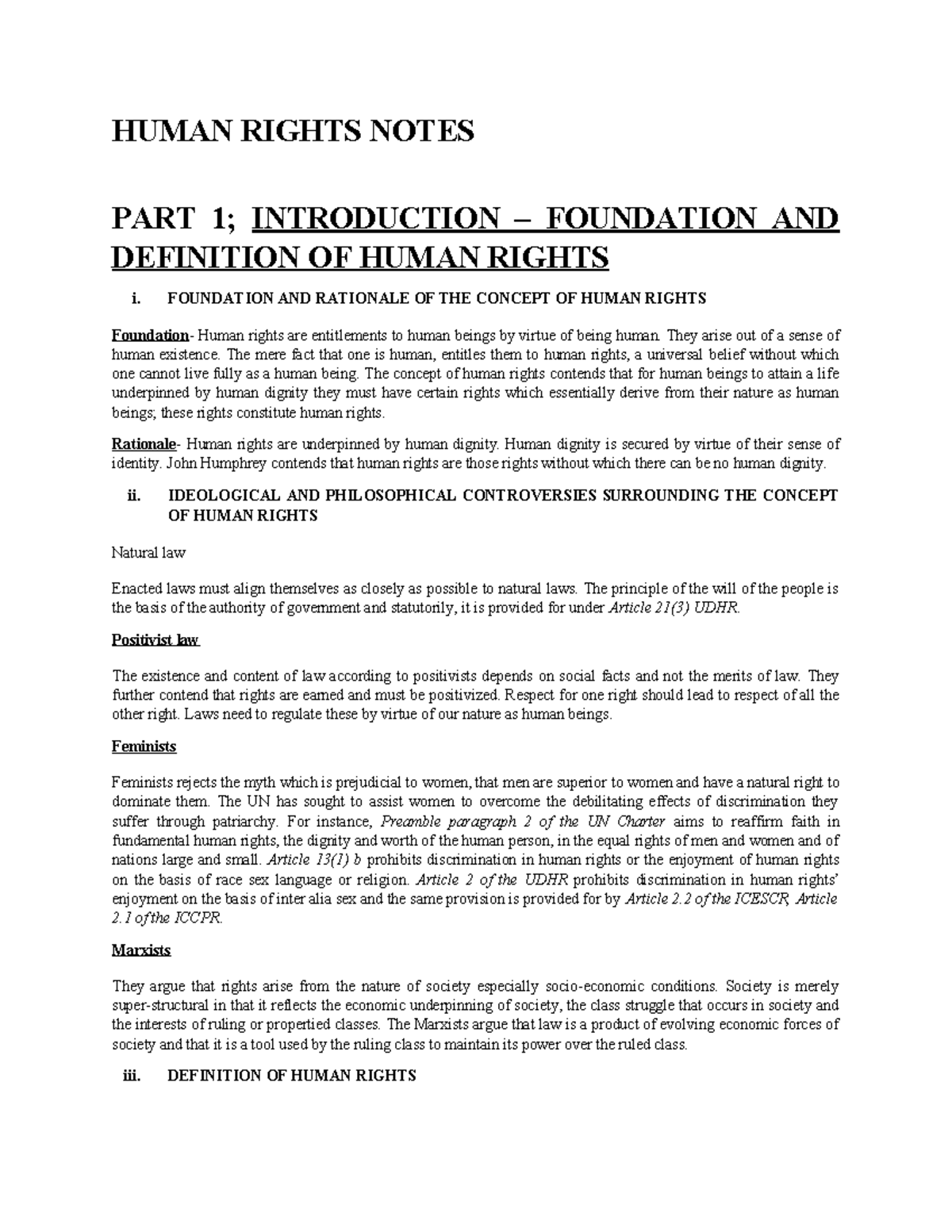 Human Rights Notes: Foundations, Definitions, and Key Concepts (2024 ...