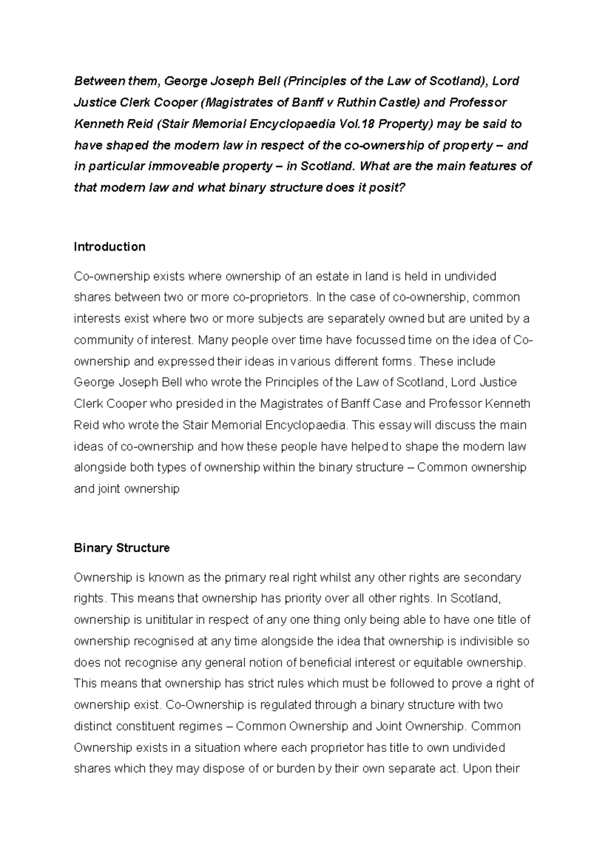 Co-Ownership in Scots Law: Key Concepts and Legal Framework Essay - Studocu