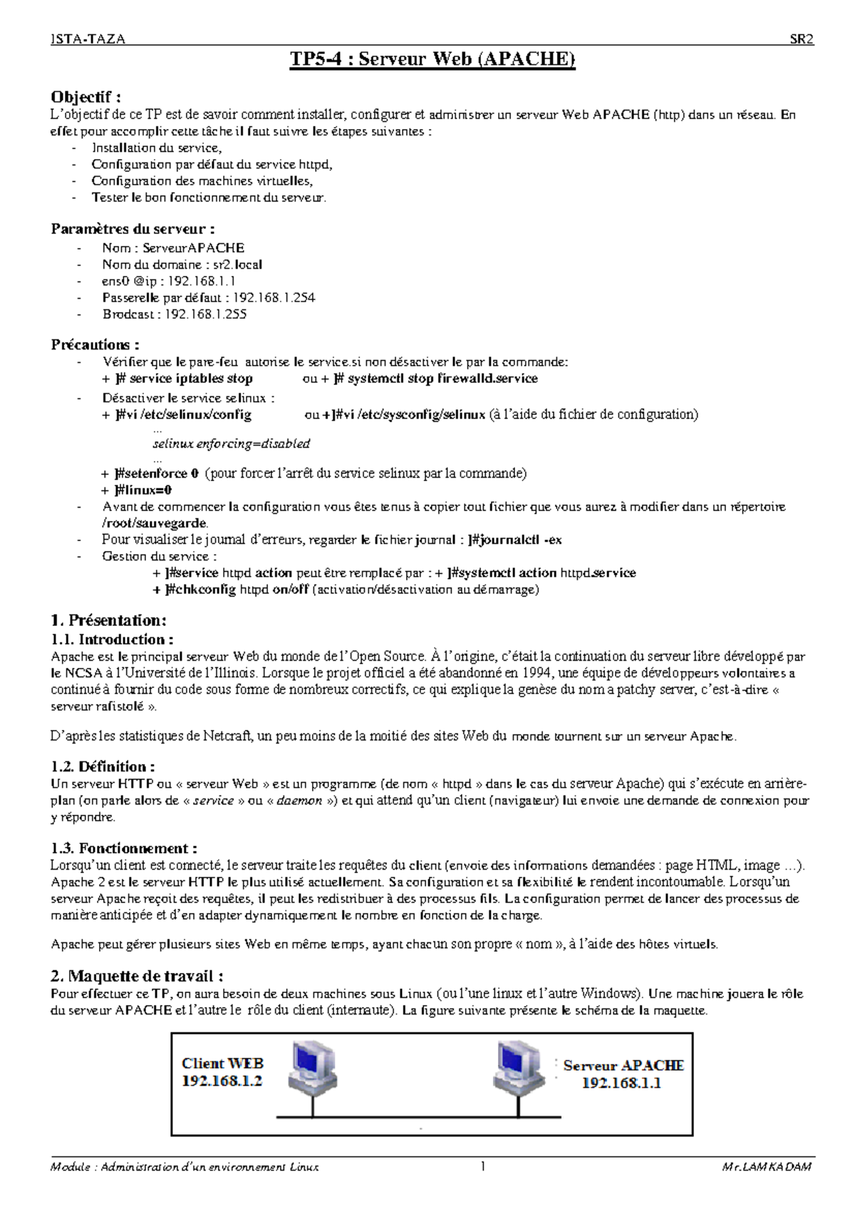 TP5-4 - Installation et Configuration d'un Serveur Web APACHE - Studocu