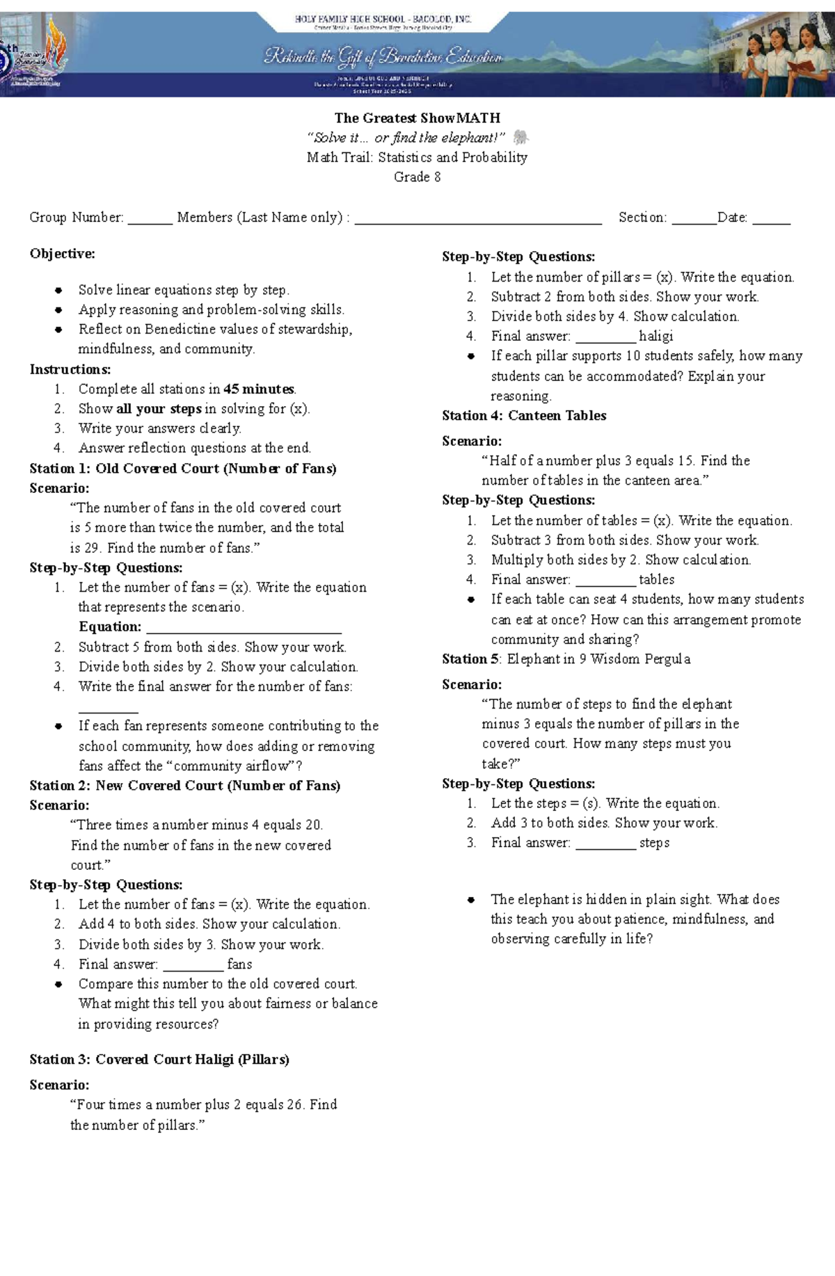 Grade 8 Math Trail: Statistics & Probability Activities - Studocu