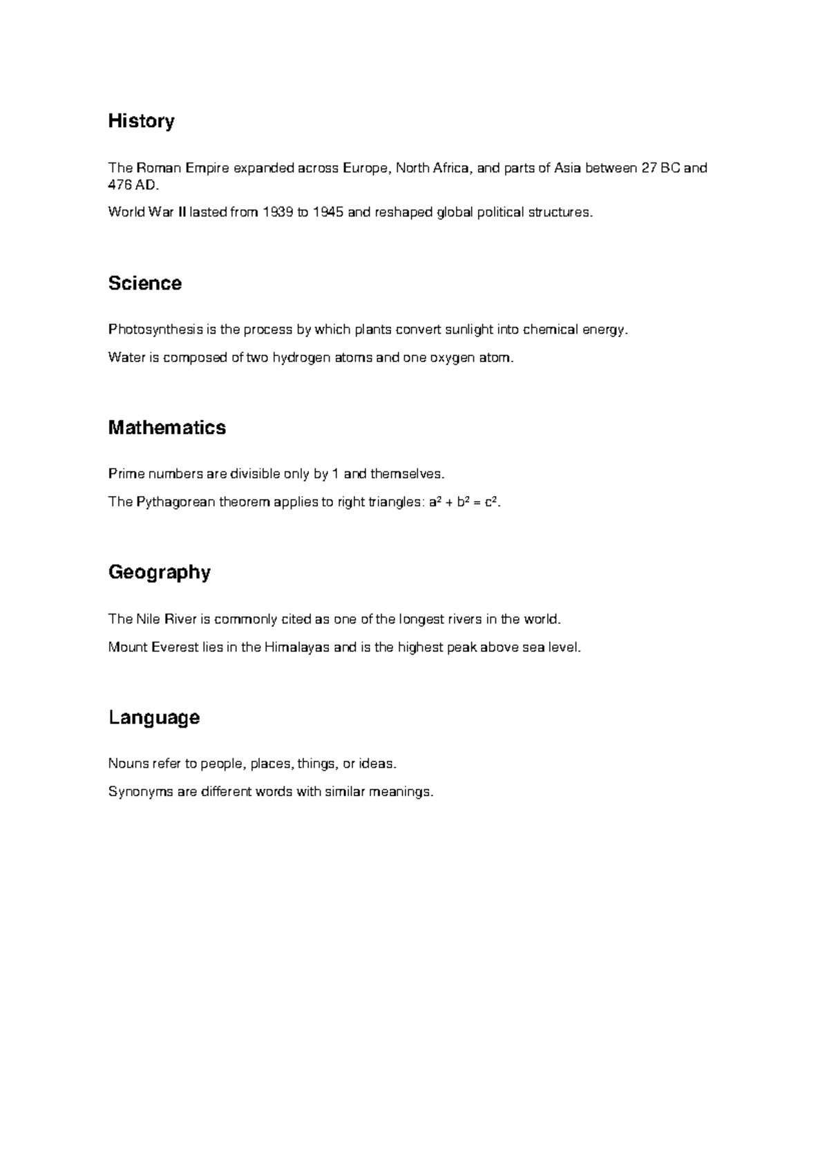 Study Notes on History, Science, Math, Geography, and Language - Studocu