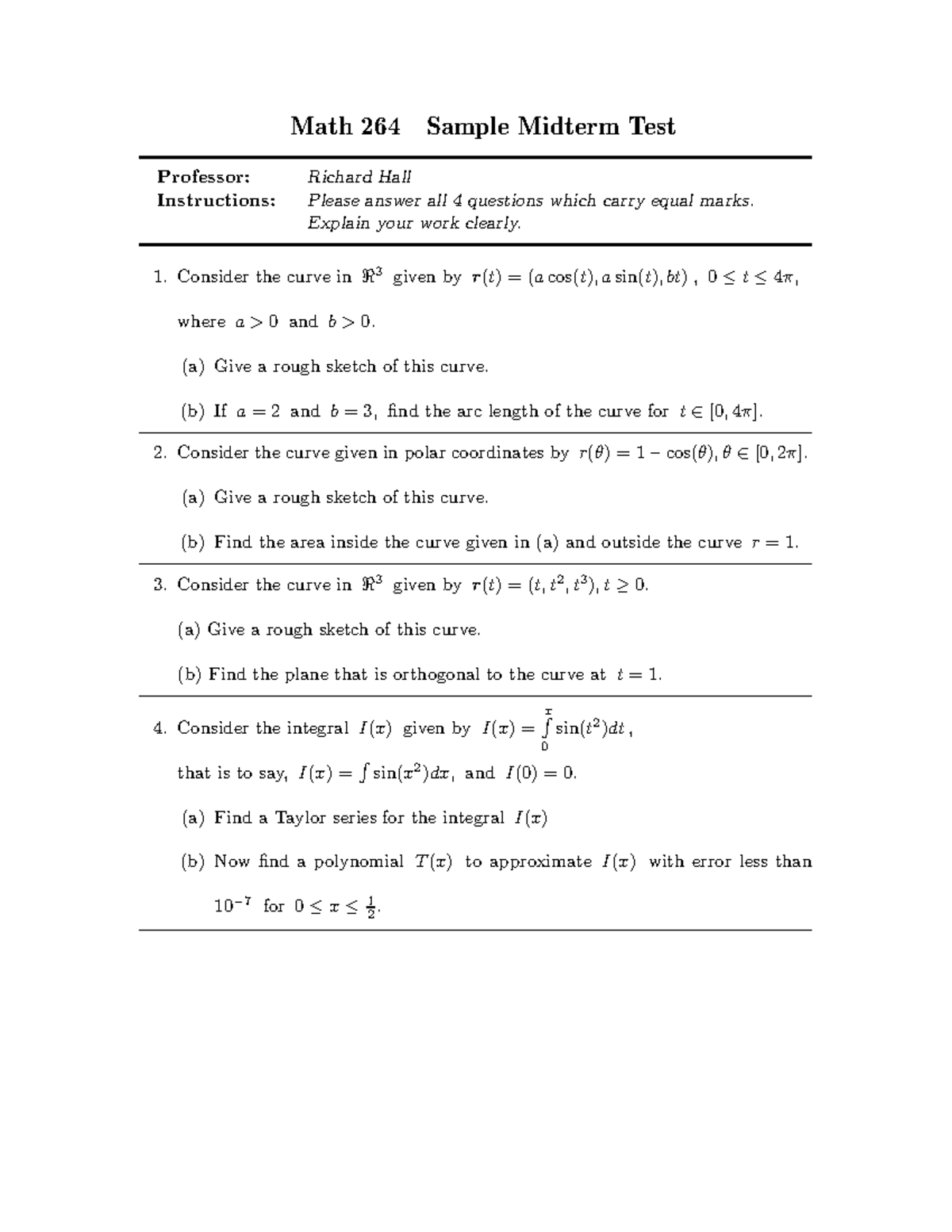 Math 264 Sample Midterm Test Instructions and Solutions - Studocu