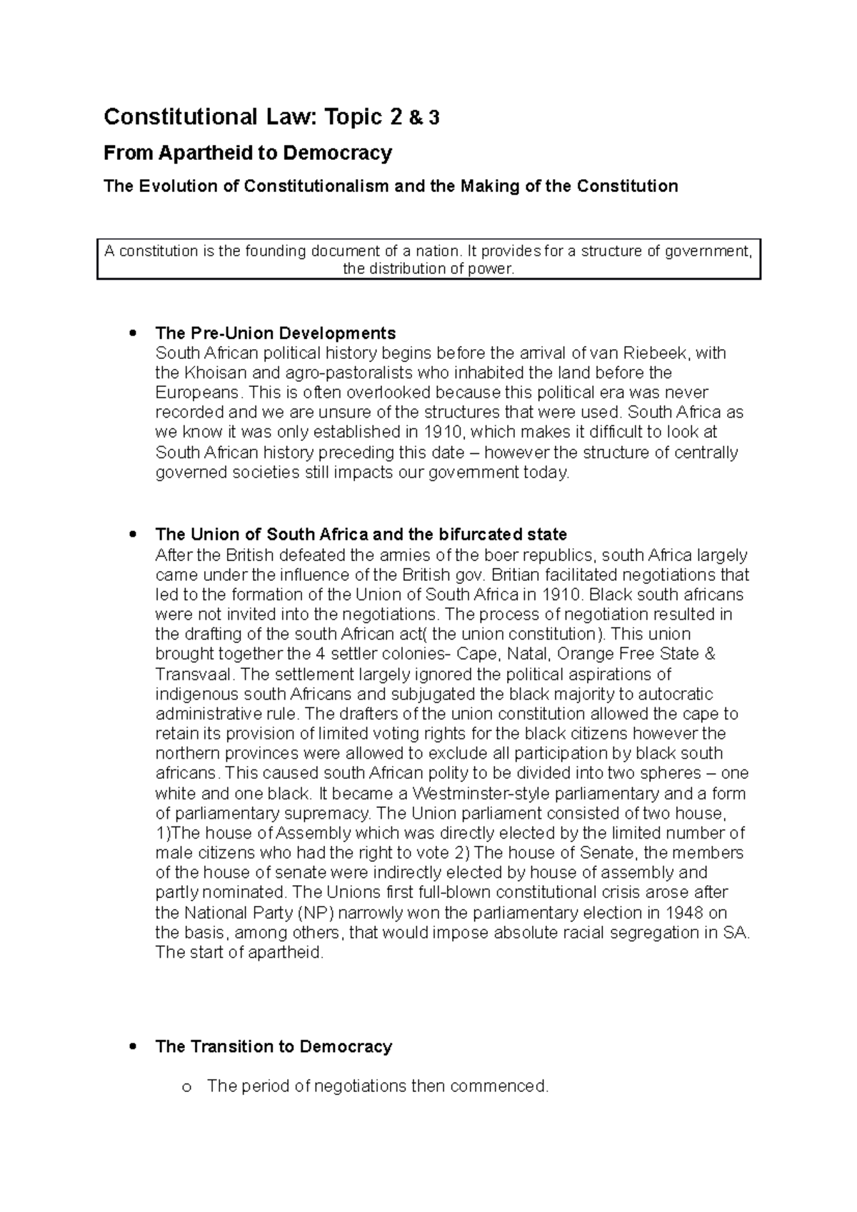 Constitutional Law Lecture Notes Topic 2 & 3 - Constitutional Law ...