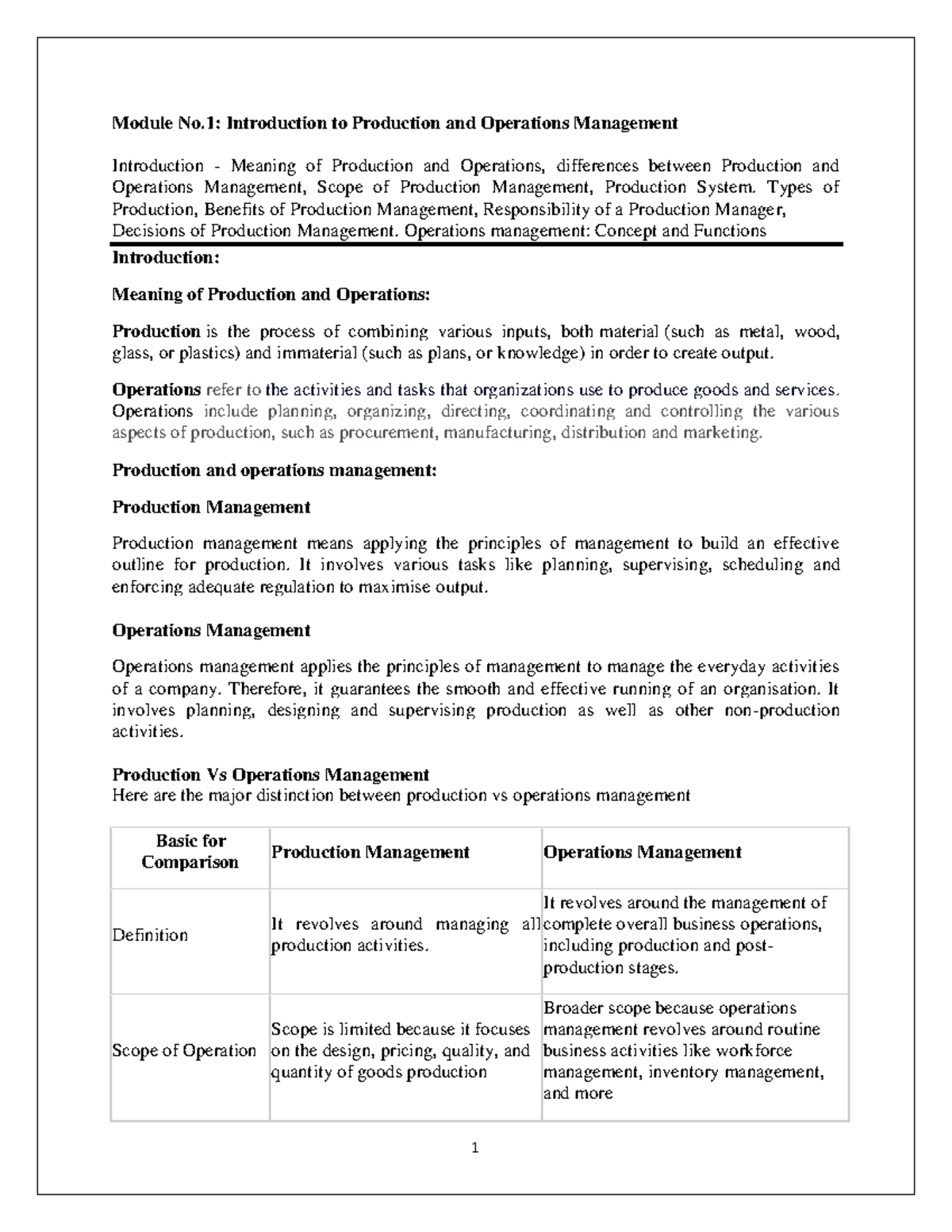 POM 1ST Chapter - pom - Module No: Introduction to Production and ...