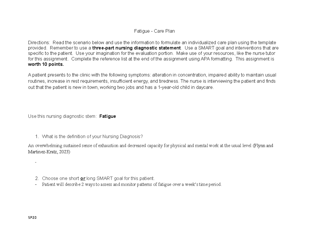 Fatigue Nursing Care Plan: Individualized SMART Goals & Interventions ...