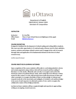 ENG1120 - uOttawa - Literature and Composition I: Prose