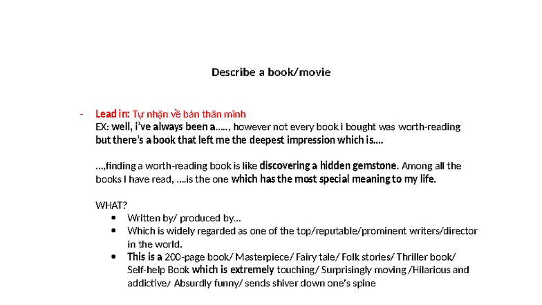 Describe a Book: Personal Reflection on a Special Read - Studocu