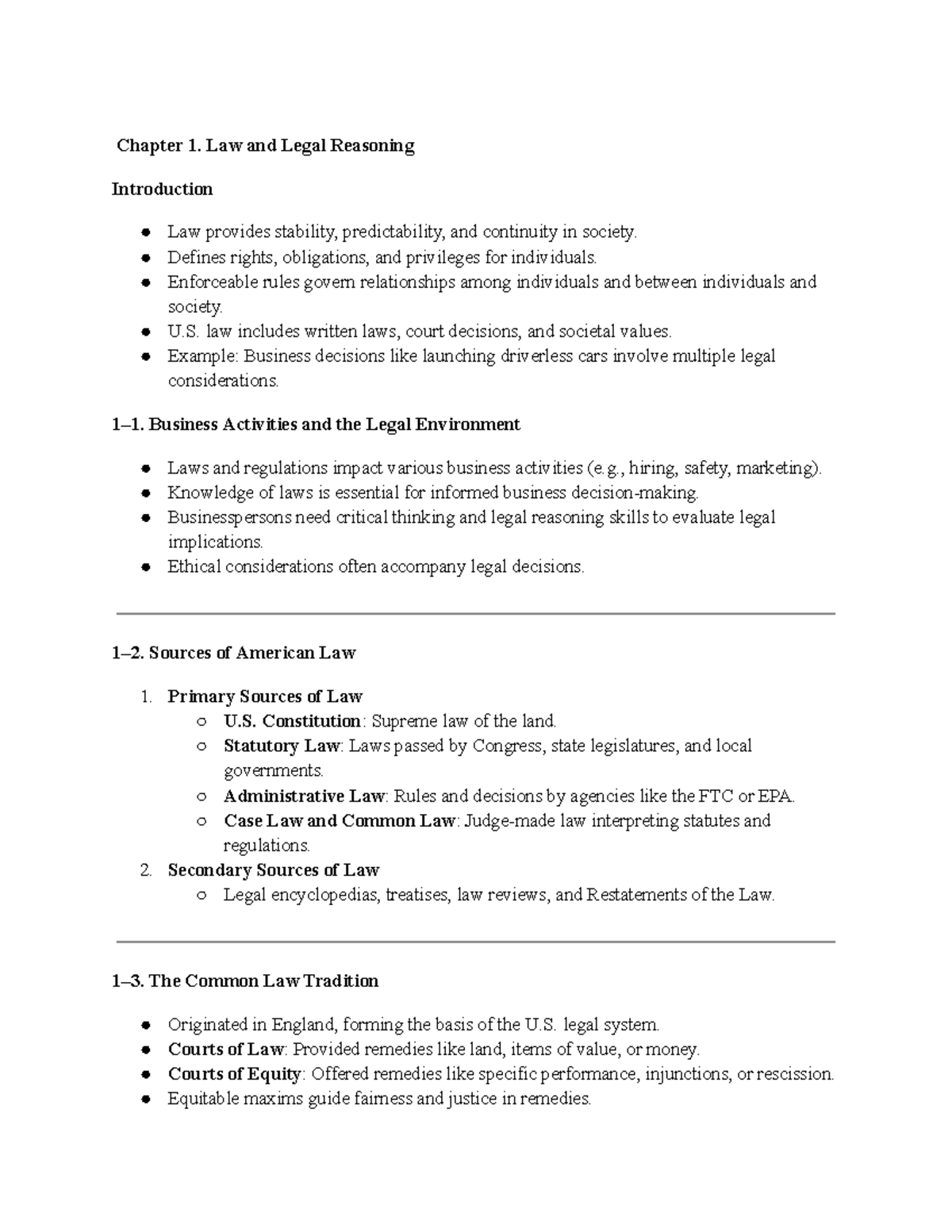 Chapter 1: Introduction to Law and Legal Reasoning in the U.S. - Studocu