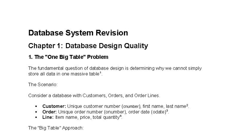 Database Systems Revision: Chapter 1 - Database Design Quality - Studocu