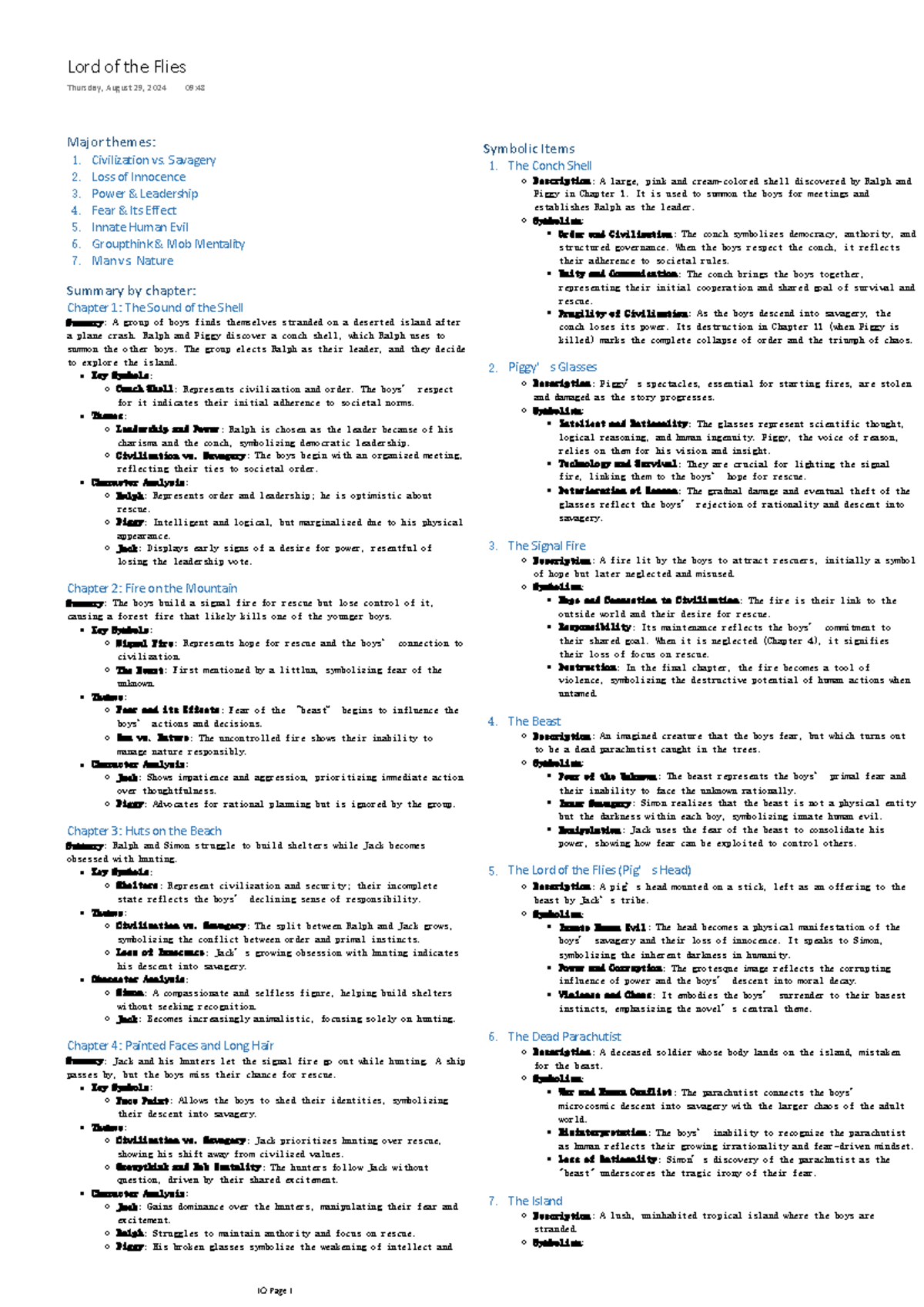 Lord of the Flies: Themes and Analysis (ENG101 Final Exam Notes) - Studocu