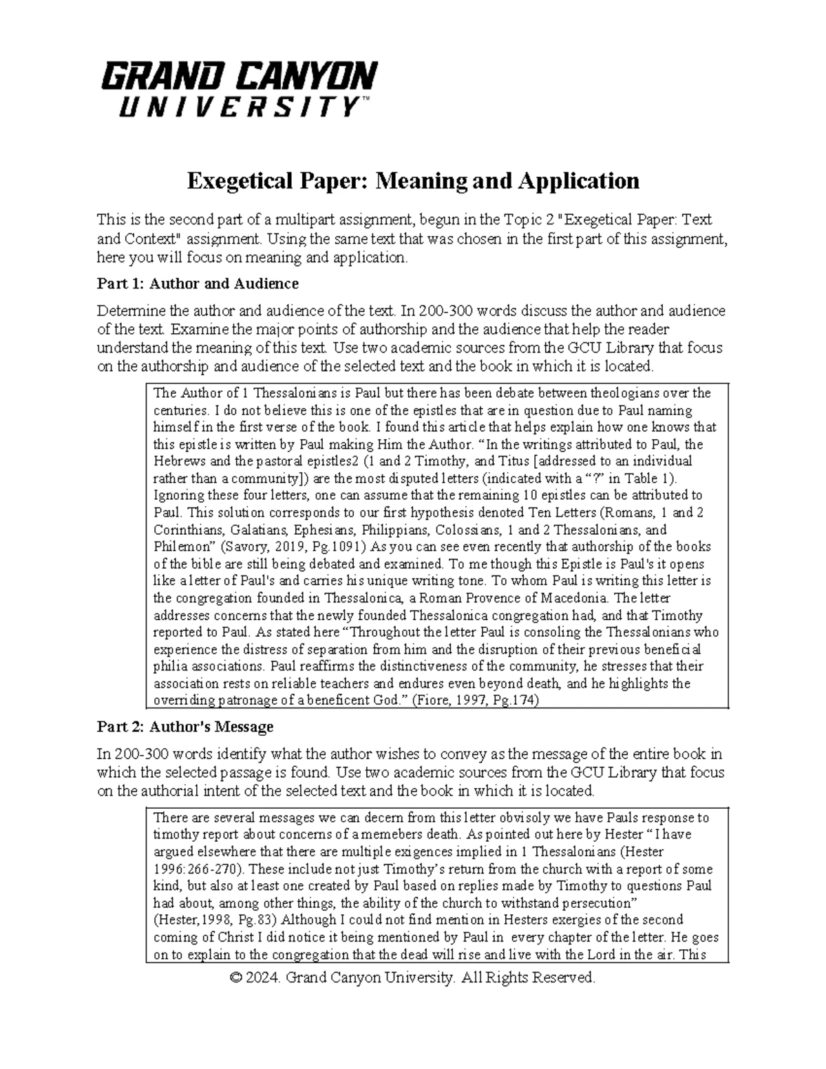 Exegetical Paper - Author, Audience, and Message Template - Exegetical ...